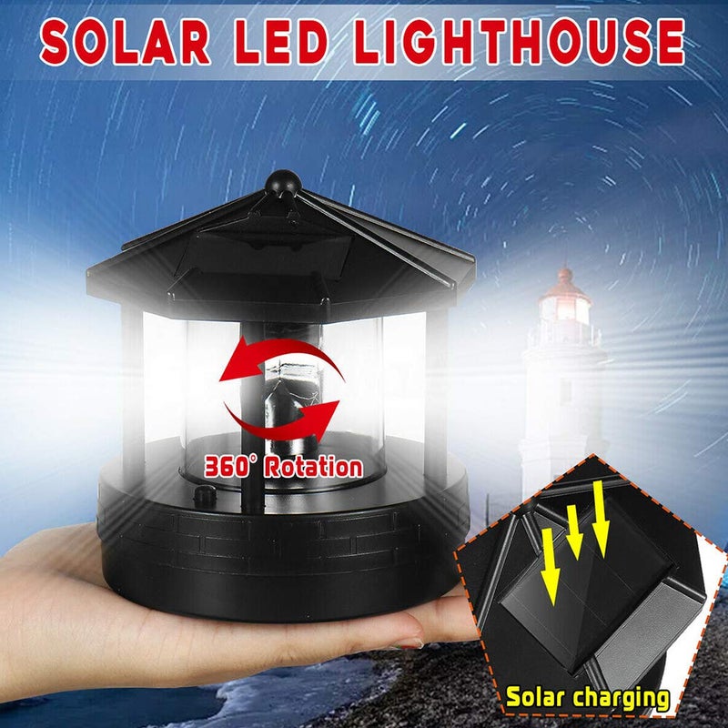 Calidaka LED Solar Powered Lighthouse,360 Degree Rotating Lamp Waterproof Statue Rotating Lights for Garden Yard Outdoor Decor - Image 3